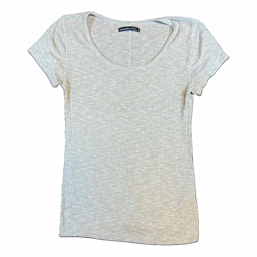 Abercrombie & Fitch Women's Gray Rib Knit Scoop Neck Short Sleeve Tee S